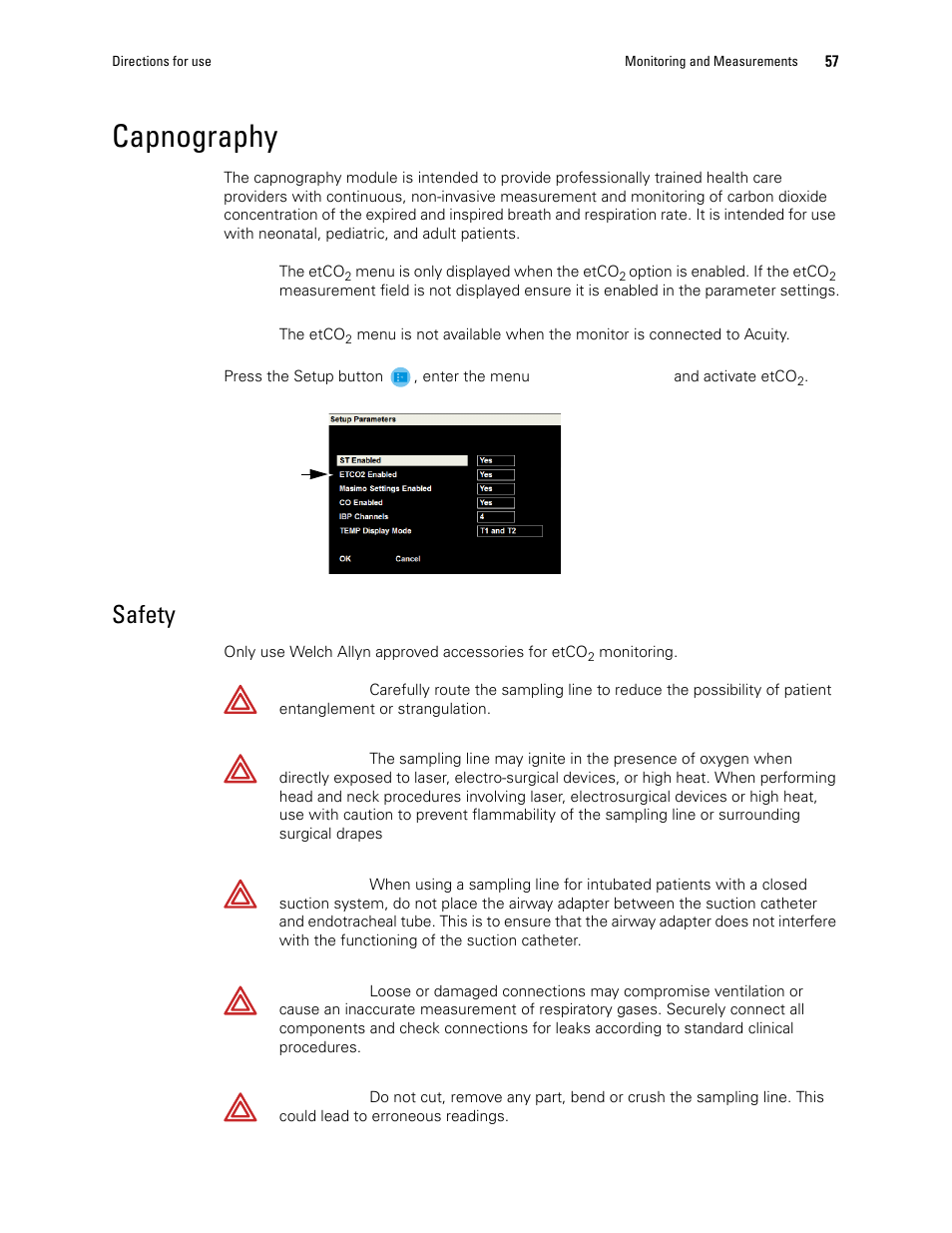 Capnography, Safety | Welch Allyn 1500 Patient Monitor v.1.4.X - User Manual User Manual | Page 61 / 144