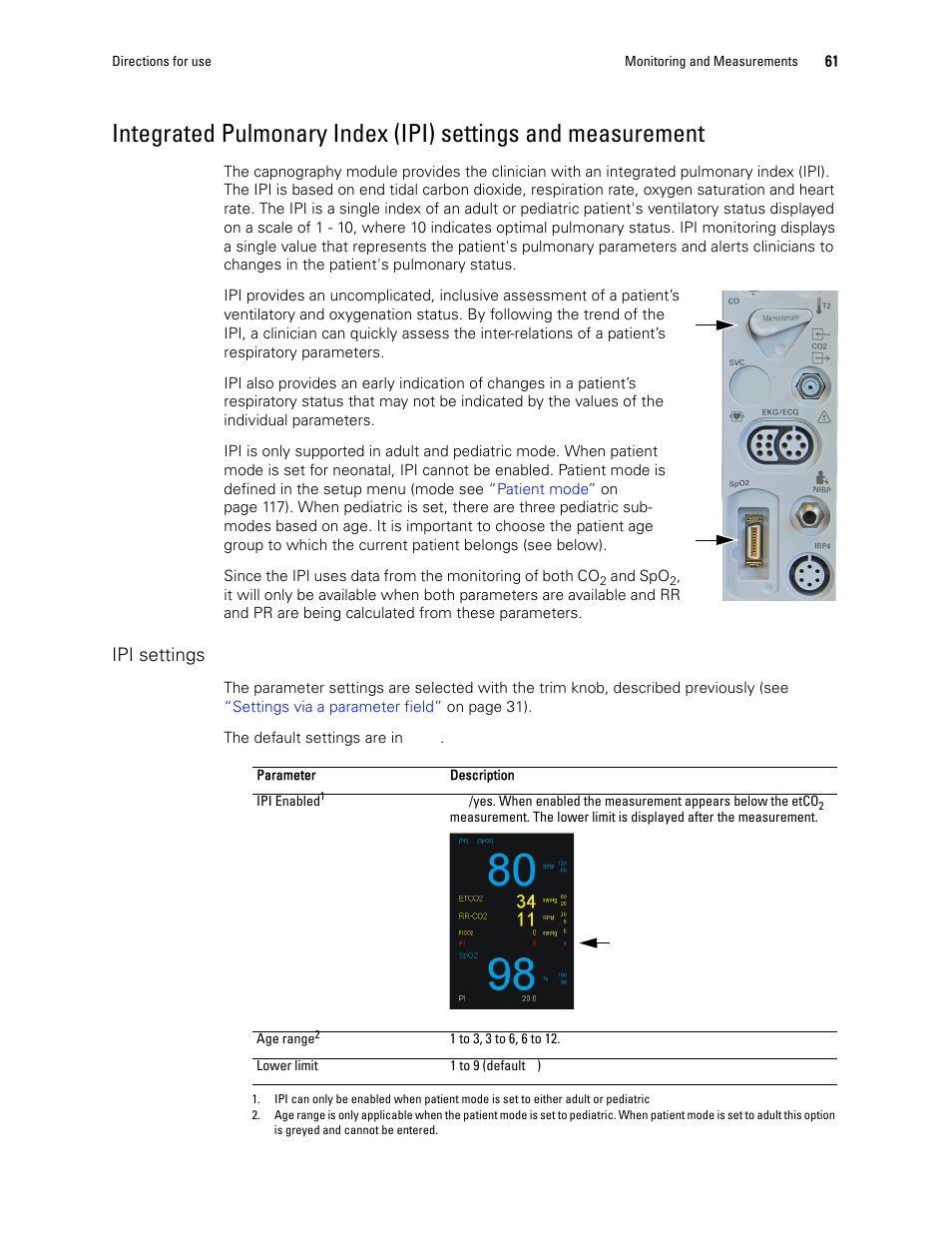 Ipi settings | Welch Allyn 1500 Patient Monitor v.1.4.X - User Manual User Manual | Page 65 / 144