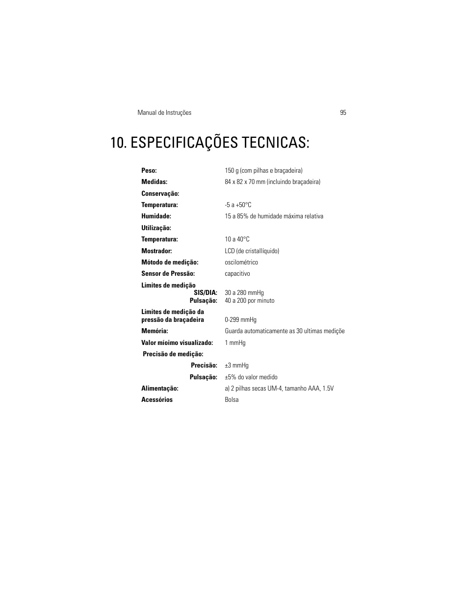 Especificações tecnicas | Welch Allyn OSZ 3 Easy - User Manual User Manual | Page 101 / 104