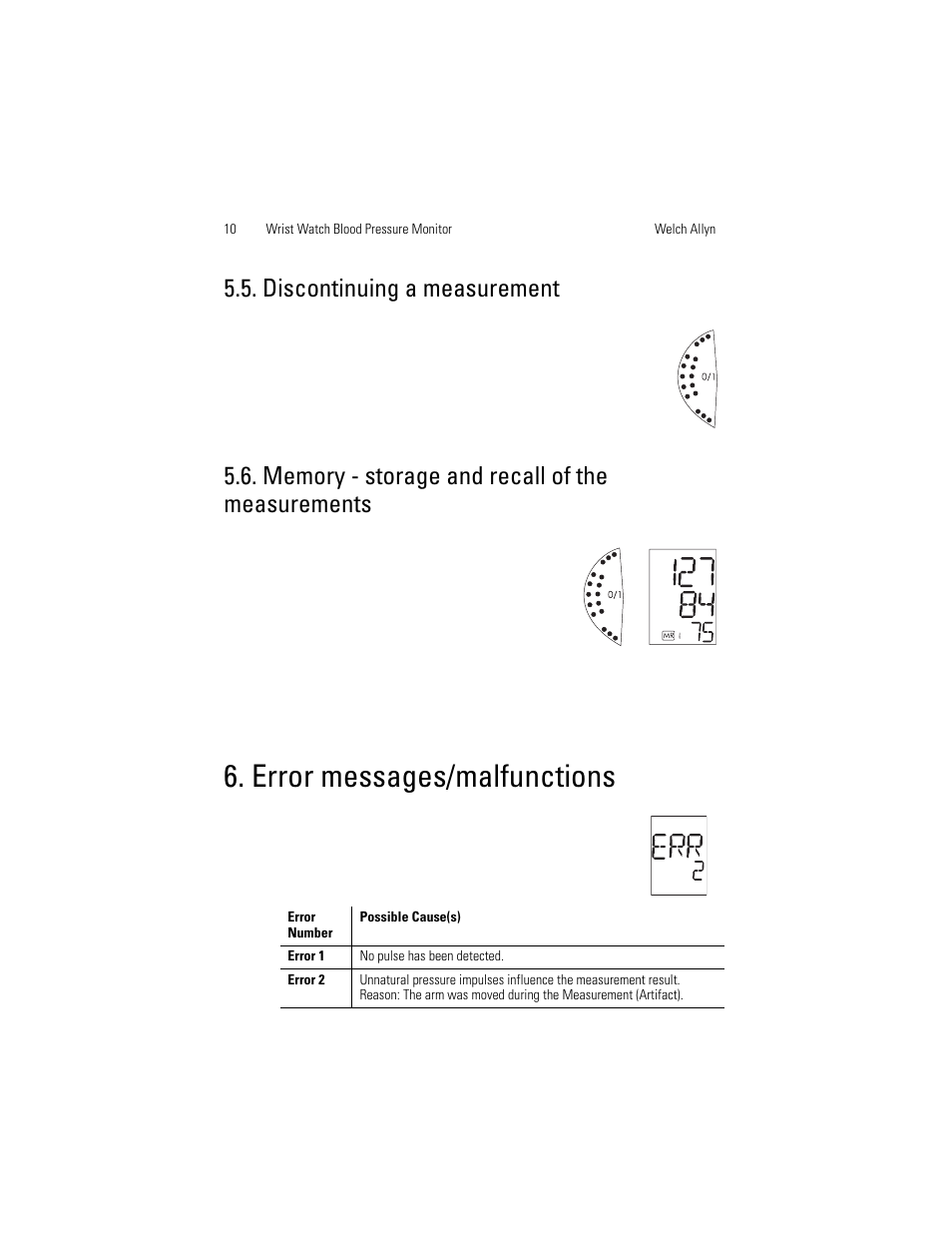 Error messages/malfunctions, Discontinuing a measurement | Welch Allyn OSZ 3 Easy - User Manual User Manual | Page 18 / 104