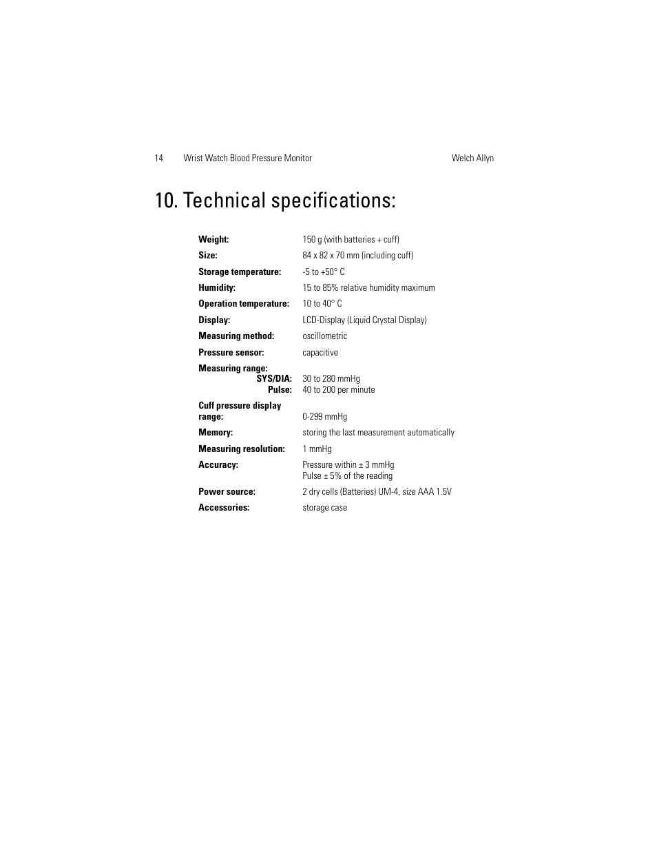 Technical specifications | Welch Allyn OSZ 3 Easy - User Manual User Manual | Page 22 / 104