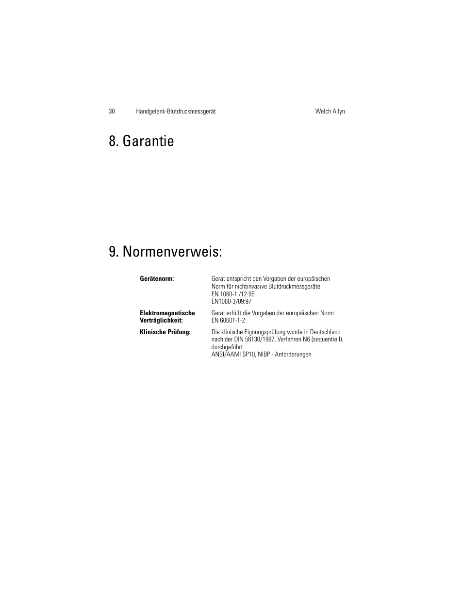Garantie, Normenverweis | Welch Allyn OSZ 3 Easy - User Manual User Manual | Page 36 / 104