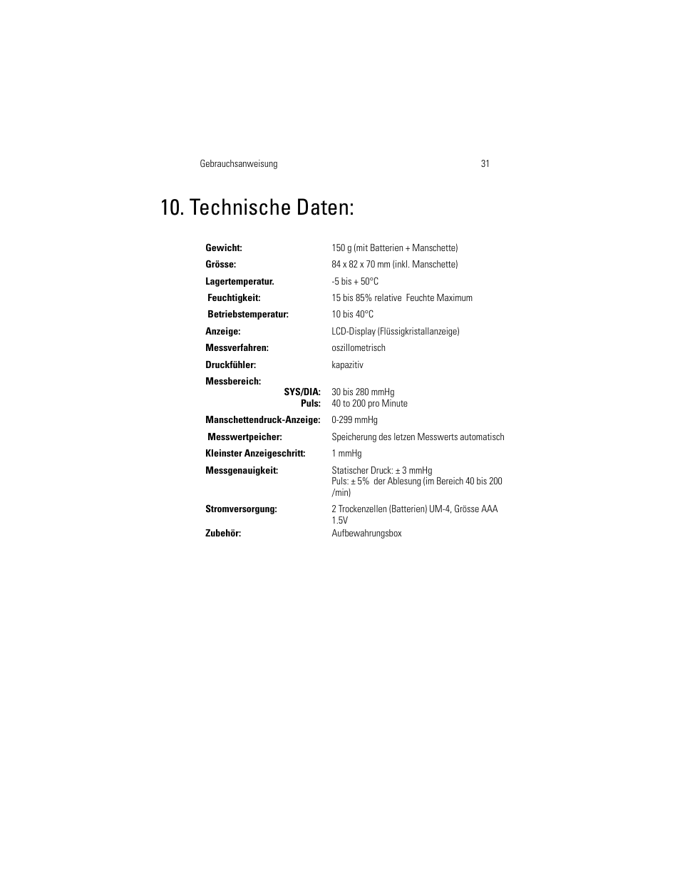 Technische daten | Welch Allyn OSZ 3 Easy - User Manual User Manual | Page 37 / 104