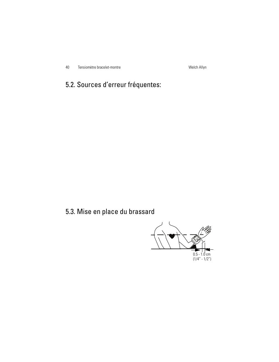Sources d’erreur fréquentes, Mise en place du brassard | Welch Allyn OSZ 3 Easy - User Manual User Manual | Page 46 / 104