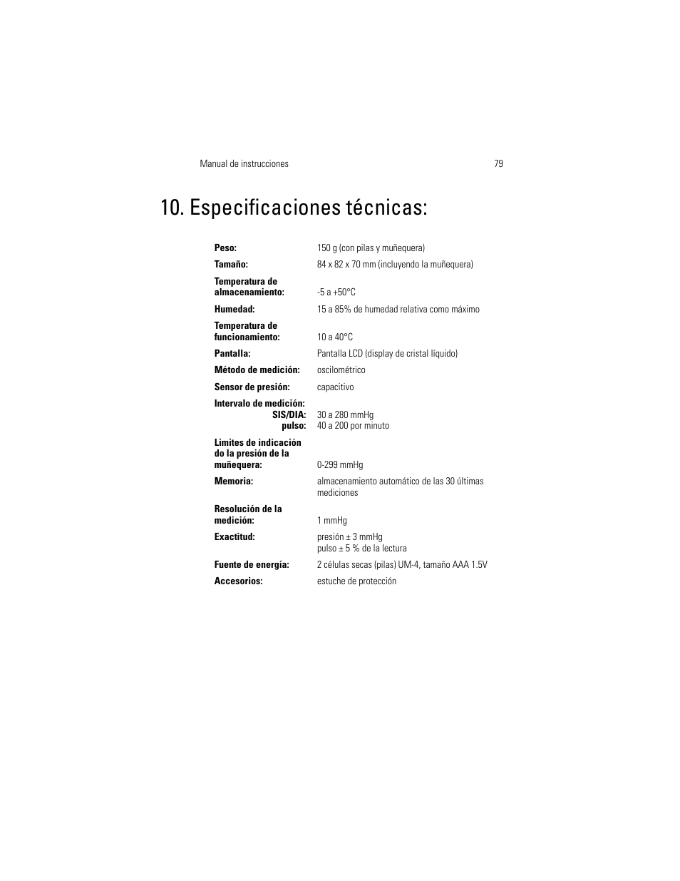 Especificaciones técnicas | Welch Allyn OSZ 3 Easy - User Manual User Manual | Page 85 / 104