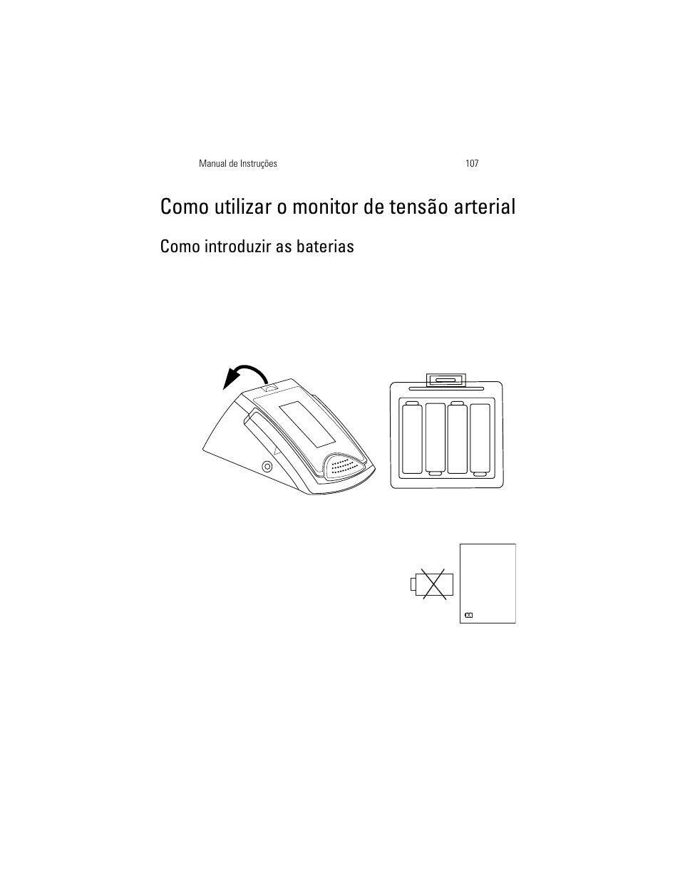 Como utilizar o monitor de tensão arterial, Como introduzir as baterias | Welch Allyn OSZ 4 - User Manual User Manual | Page 115 / 130