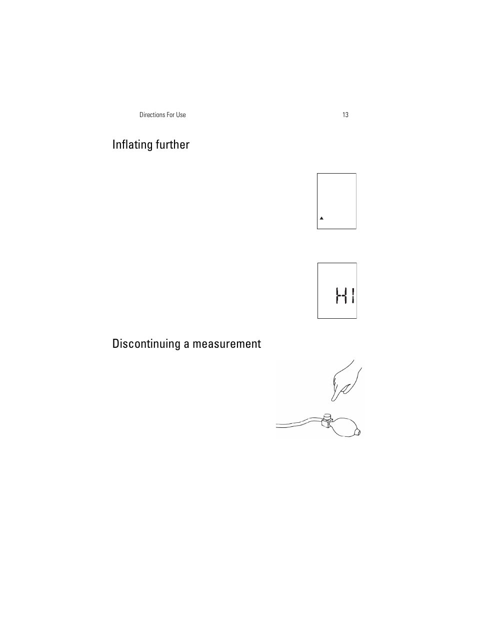 Inflating further discontinuing a measurement, Inflating further, Discontinuing a measurement | Welch Allyn OSZ 4 - User Manual User Manual | Page 21 / 130