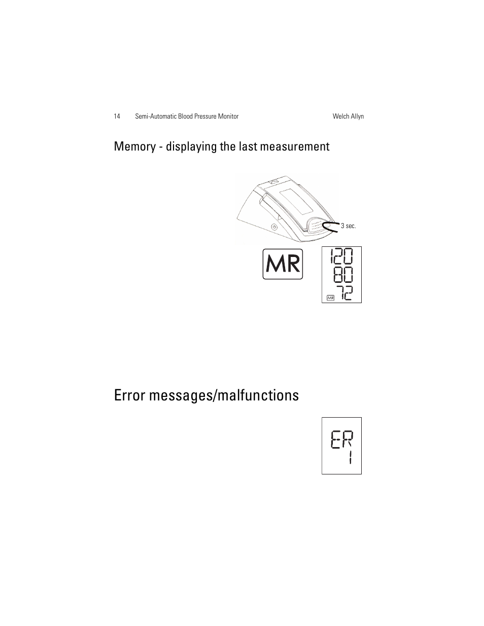Memory - displaying the last measurement, Error messages/malfunctions | Welch Allyn OSZ 4 - User Manual User Manual | Page 22 / 130