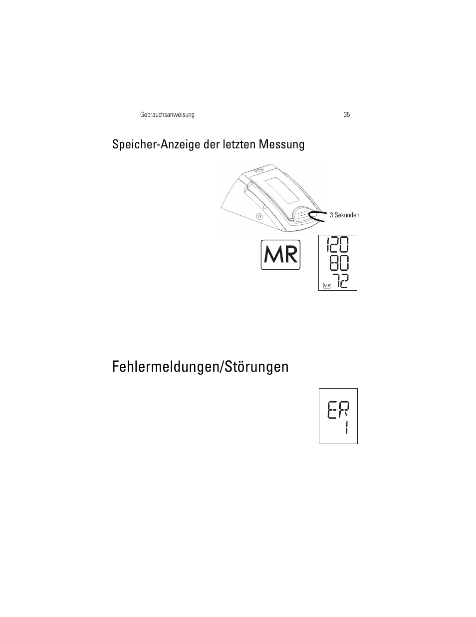 Speicher-anzeige der letzten messung, Fehlermeldungen/störungen | Welch Allyn OSZ 4 - User Manual User Manual | Page 43 / 130