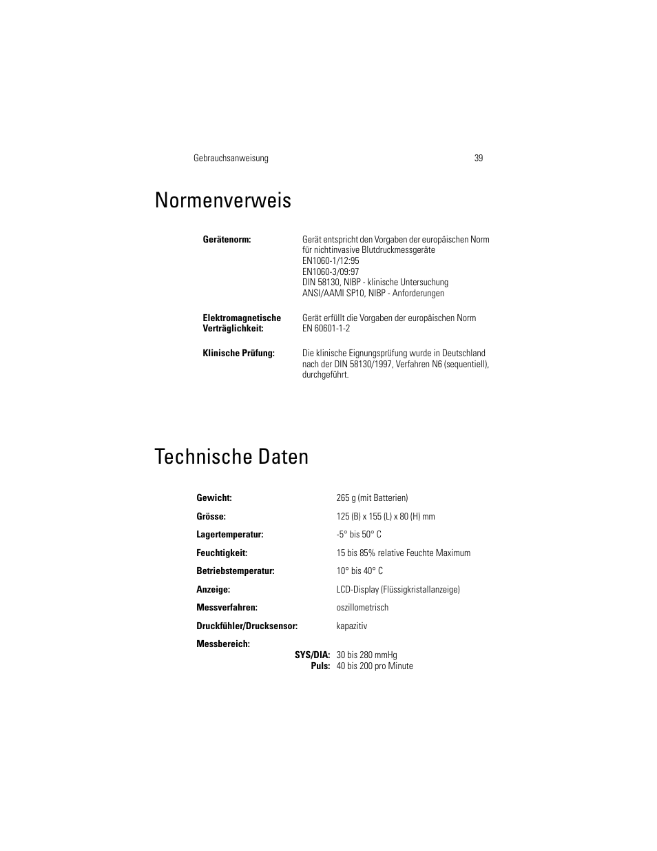 Normenverweis technische daten, Normenverweis, Technische daten | Welch Allyn OSZ 4 - User Manual User Manual | Page 47 / 130