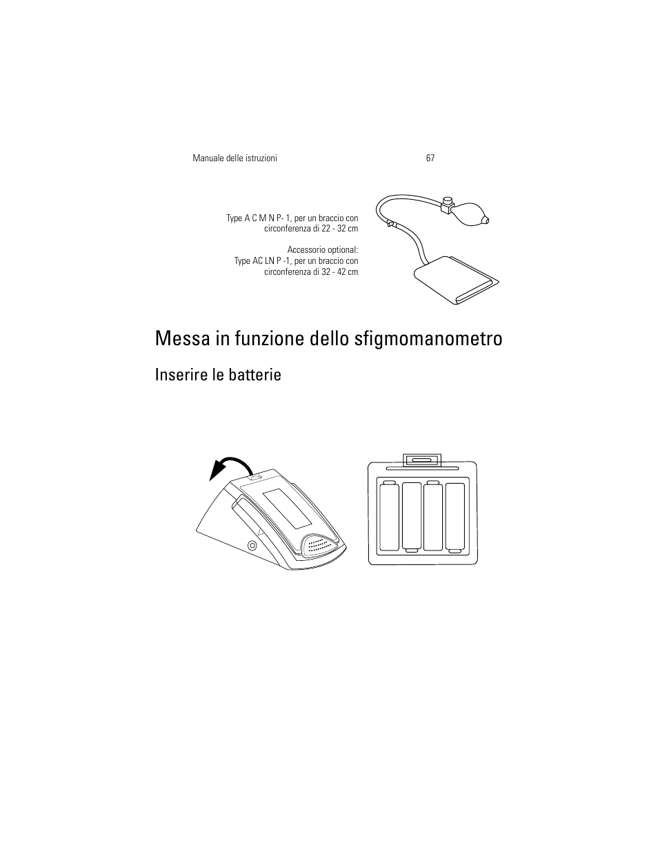 Messa in funzione dello sfigmomanometro, Inserire le batterie | Welch Allyn OSZ 4 - User Manual User Manual | Page 75 / 130