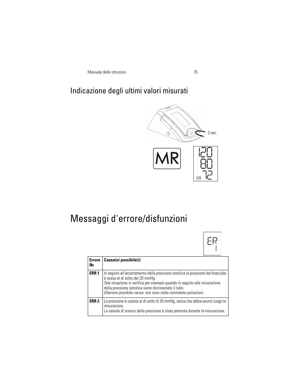 Indicazione degli ultimi valori misurati, Messaggi d'errore/disfunzioni | Welch Allyn OSZ 4 - User Manual User Manual | Page 83 / 130