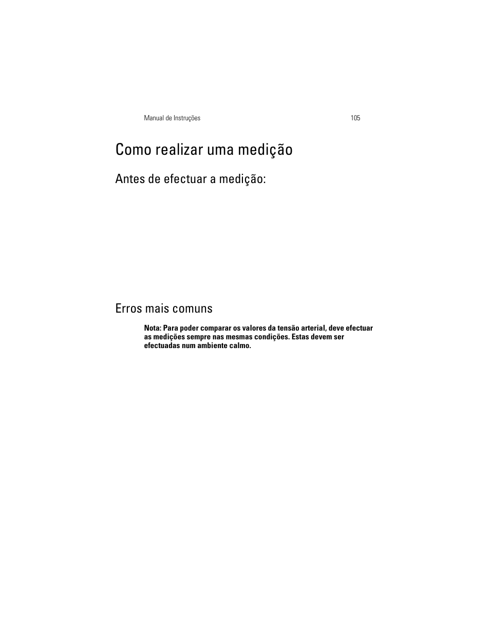 Como realizar uma medição, Antes de efectuar a medição, Erros mais comuns | Welch Allyn OSZ 5 - User Manual User Manual | Page 113 / 124
