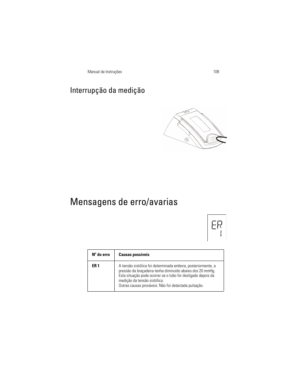 Mensagens de erro/avarias, Interrupção da medição | Welch Allyn OSZ 5 - User Manual User Manual | Page 117 / 124