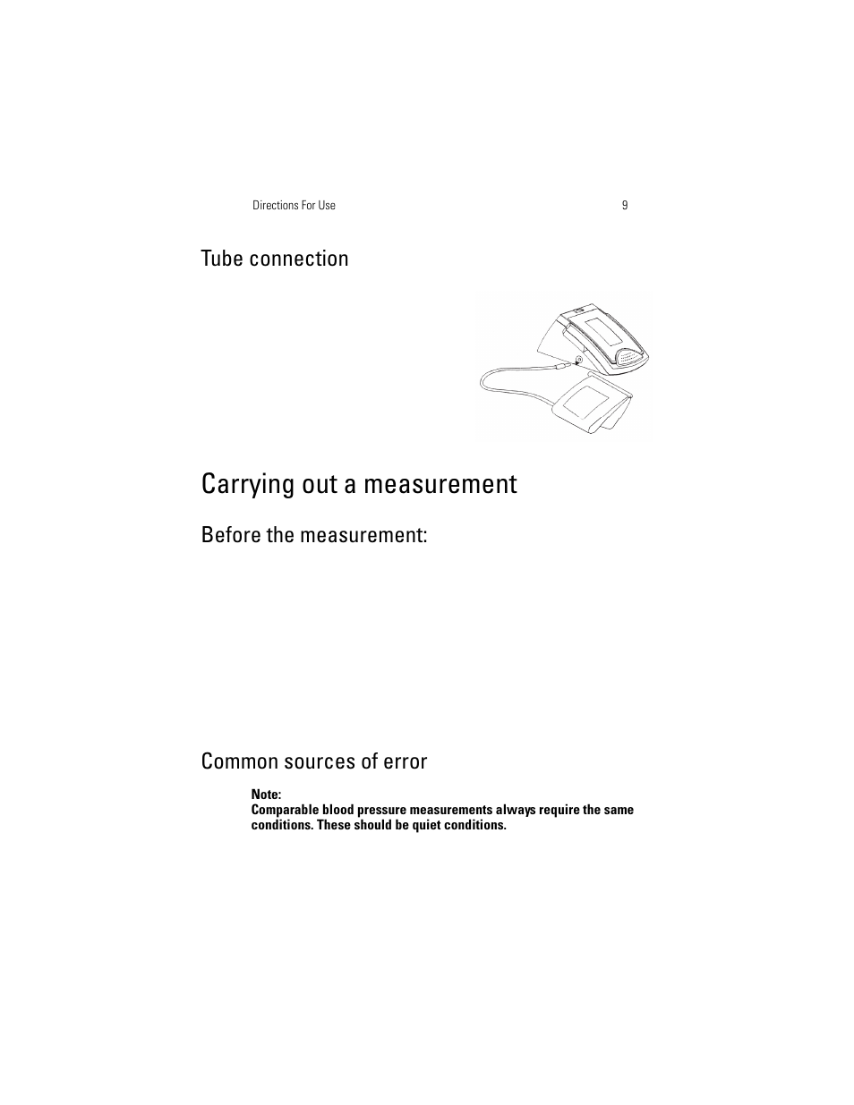 Carrying out a measurement, Tube connection, Before the measurement | Common sources of error | Welch Allyn OSZ 5 - User Manual User Manual | Page 17 / 124