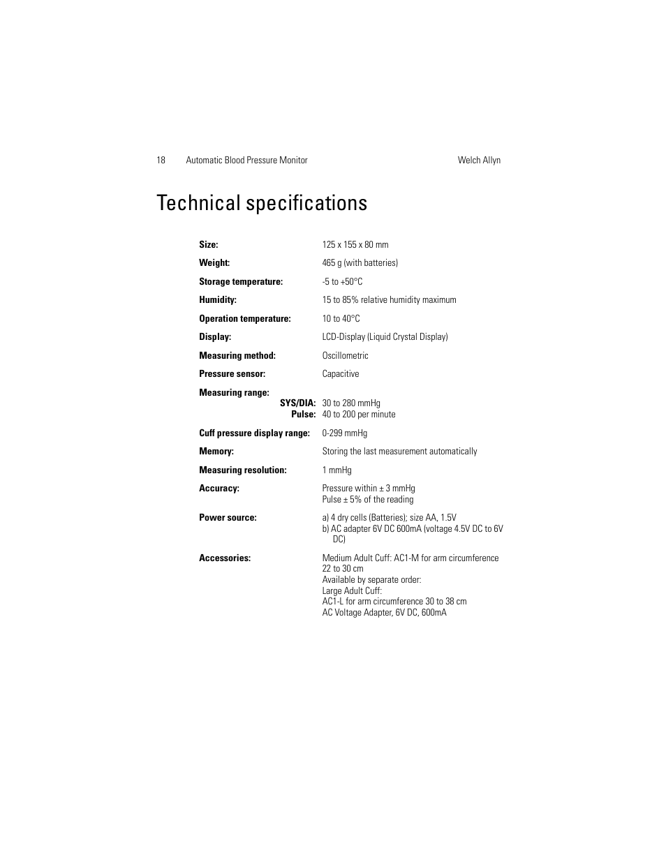 Technical specifications | Welch Allyn OSZ 5 - User Manual User Manual | Page 26 / 124