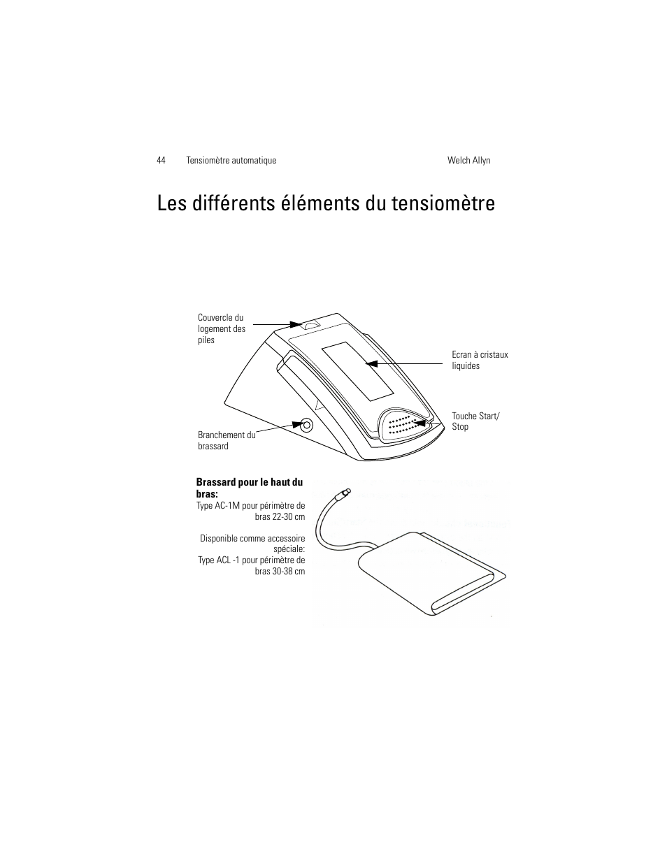 Les différents éléments du tensiomètre | Welch Allyn OSZ 5 - User Manual User Manual | Page 52 / 124