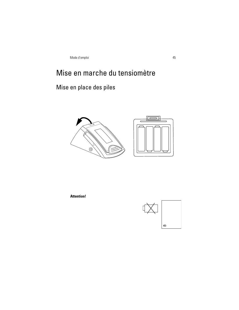 Mise en marche du tensiomètre, Mise en place des piles | Welch Allyn OSZ 5 - User Manual User Manual | Page 53 / 124