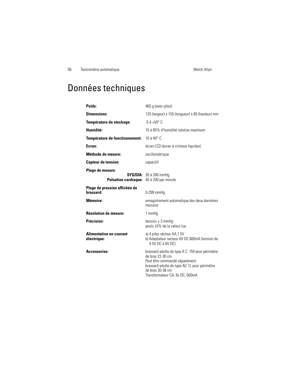 Données techniques | Welch Allyn OSZ 5 - User Manual User Manual | Page 64 / 124