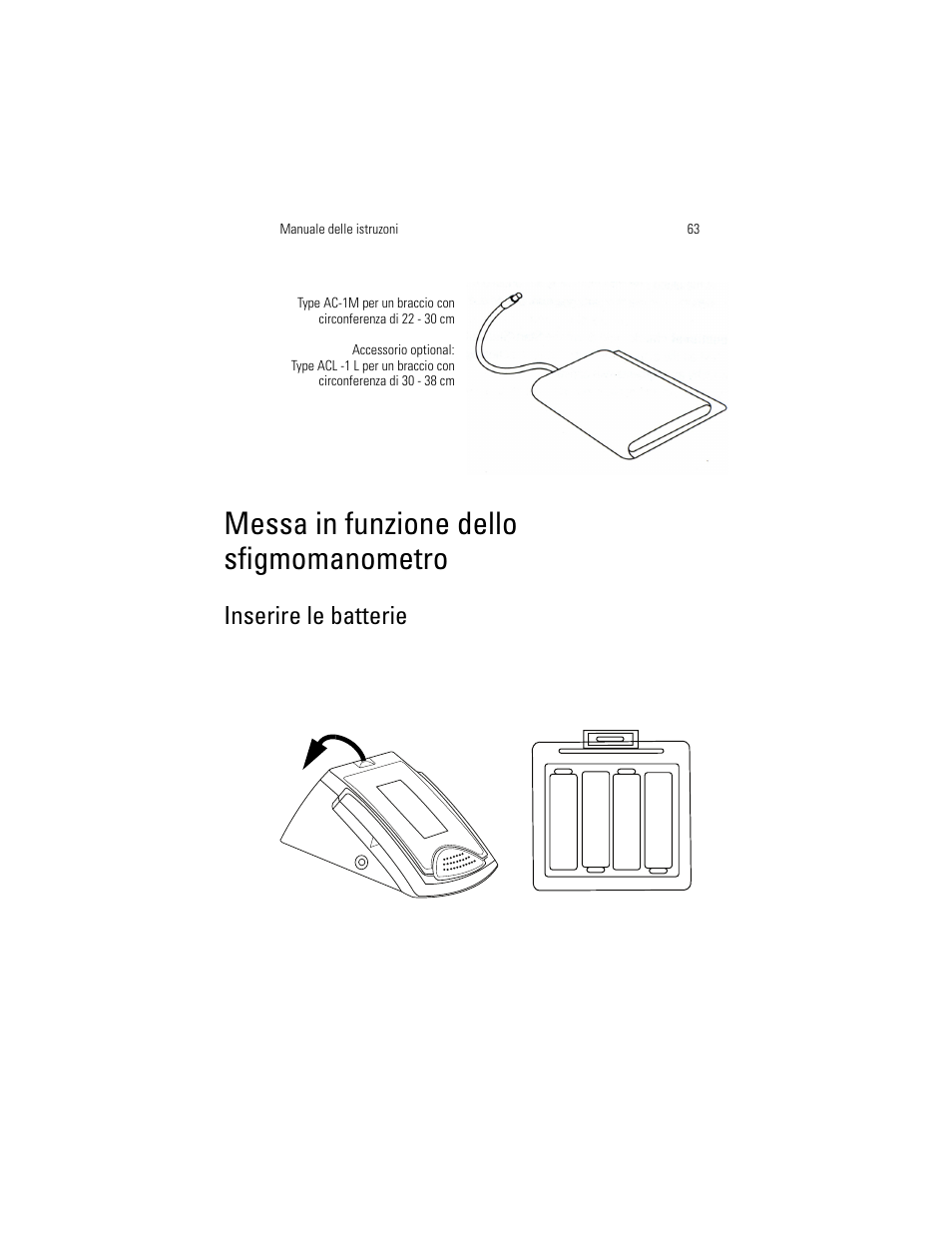 Messa in funzione dello sfigmomanometro, Inserire le batterie | Welch Allyn OSZ 5 - User Manual User Manual | Page 71 / 124
