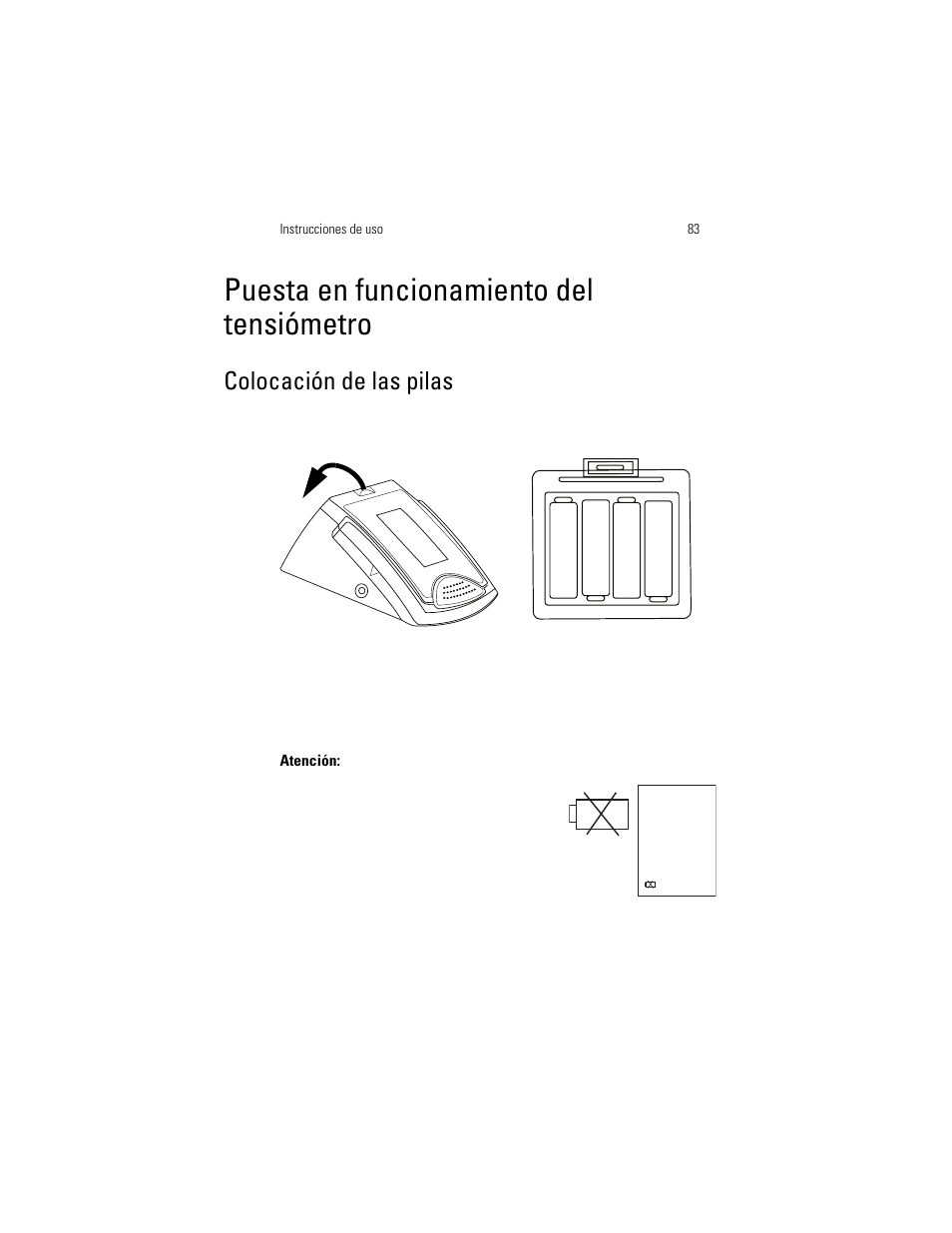 Puesta en funcionamiento del tensiómetro, Colocación de las pilas | Welch Allyn OSZ 5 - User Manual User Manual | Page 91 / 124