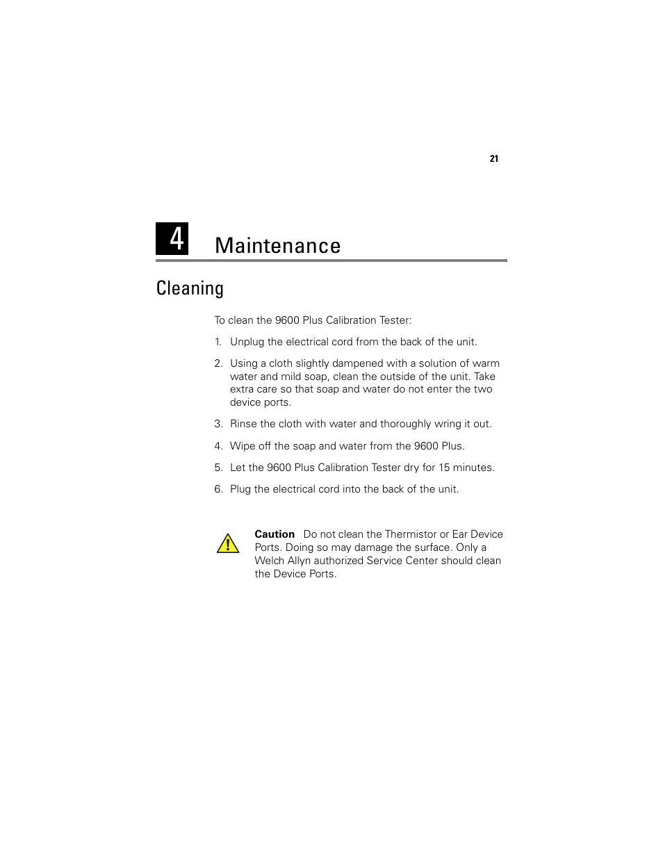 Maintenance, Cleaning | Welch Allyn 9600 Plus Calibration Tester - User Manual User Manual | Page 27 / 106