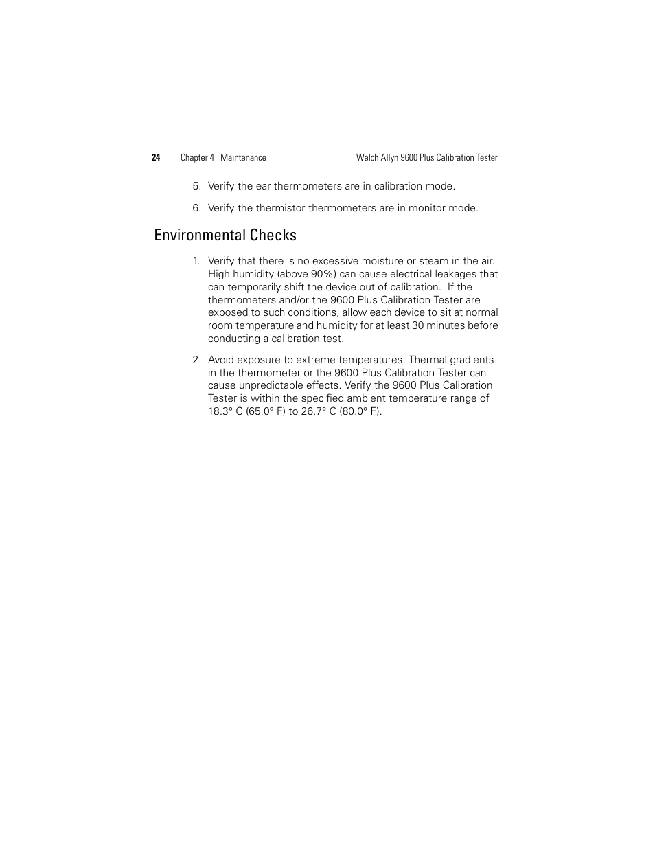 Environmental checks | Welch Allyn 9600 Plus Calibration Tester - User Manual User Manual | Page 30 / 106