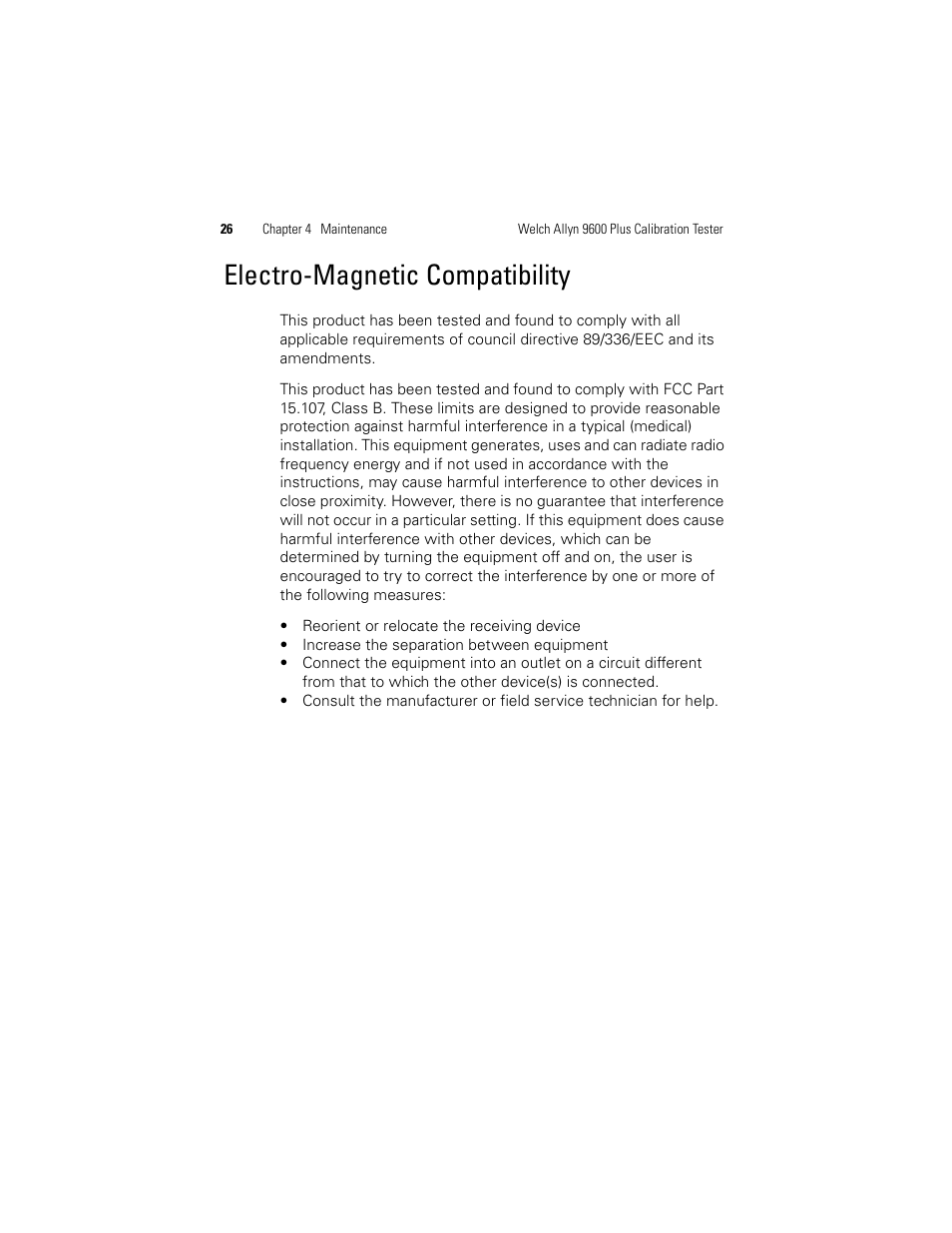 Electro-magnetic compatibility | Welch Allyn 9600 Plus Calibration Tester - User Manual User Manual | Page 32 / 106