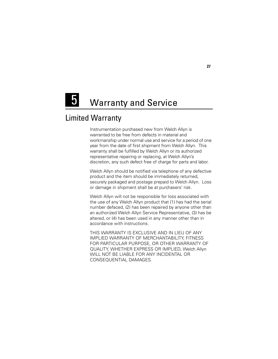 Warranty and service, Limited warranty | Welch Allyn 9600 Plus Calibration Tester - User Manual User Manual | Page 33 / 106