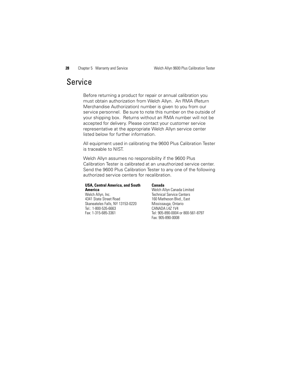 Service | Welch Allyn 9600 Plus Calibration Tester - User Manual User Manual | Page 34 / 106