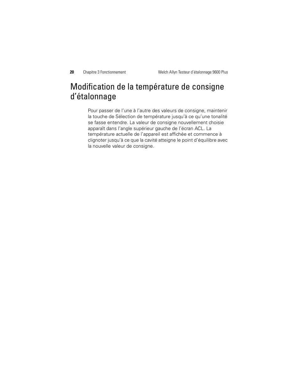 Modification de la température de | Welch Allyn 9600 Plus Calibration Tester - User Manual User Manual | Page 58 / 106