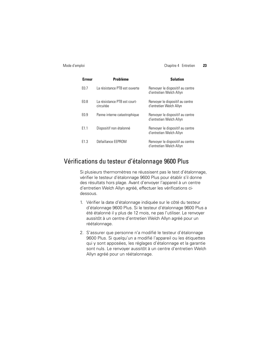 Vérifications du testeur d’étalonnage 9600 plus | Welch Allyn 9600 Plus Calibration Tester - User Manual User Manual | Page 61 / 106