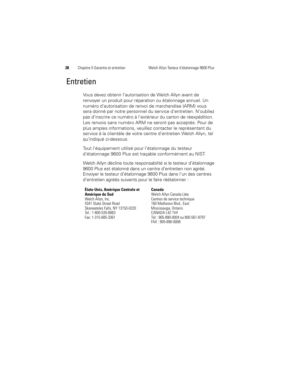 Entretien | Welch Allyn 9600 Plus Calibration Tester - User Manual User Manual | Page 66 / 106