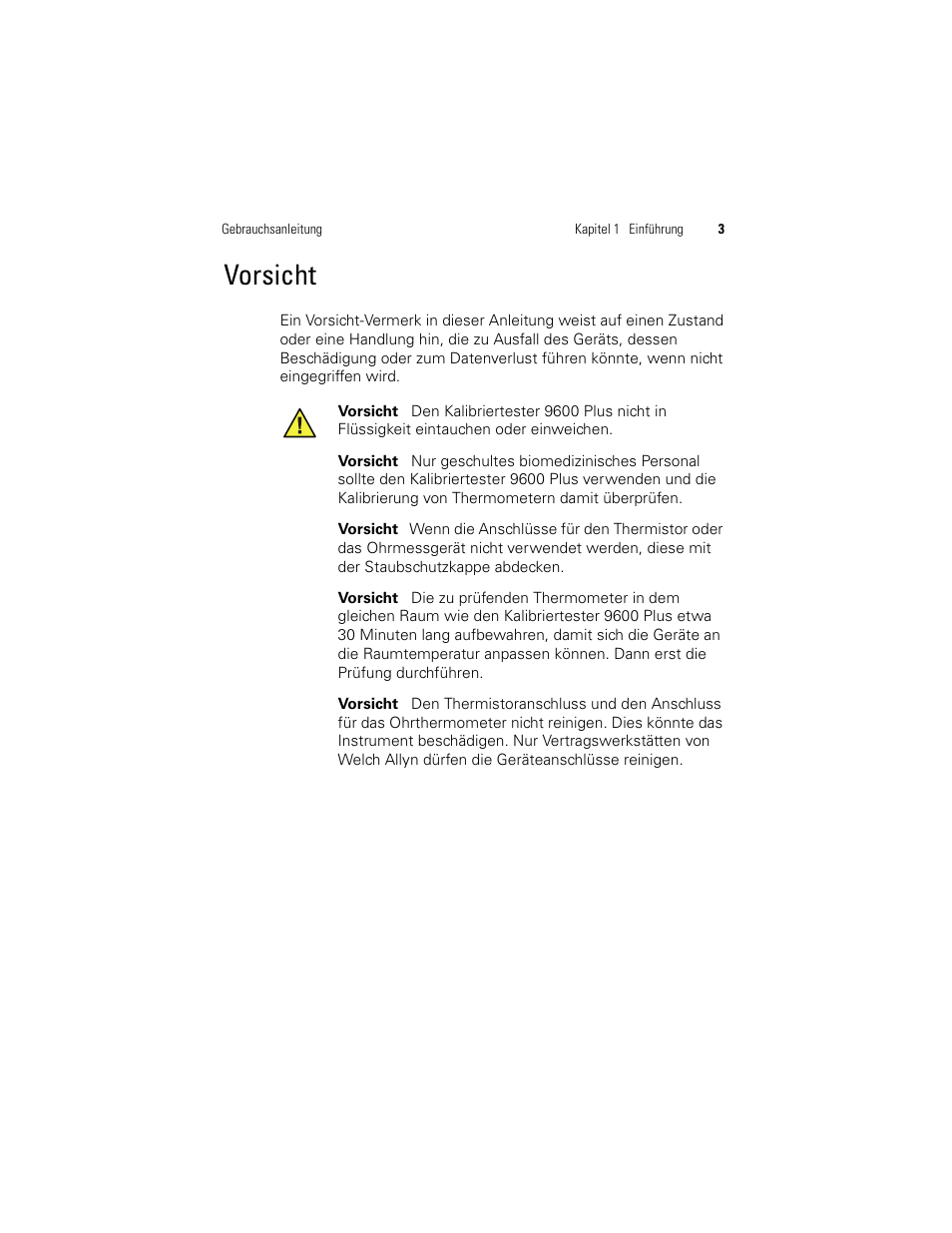 Vorsicht | Welch Allyn 9600 Plus Calibration Tester - User Manual User Manual | Page 73 / 106