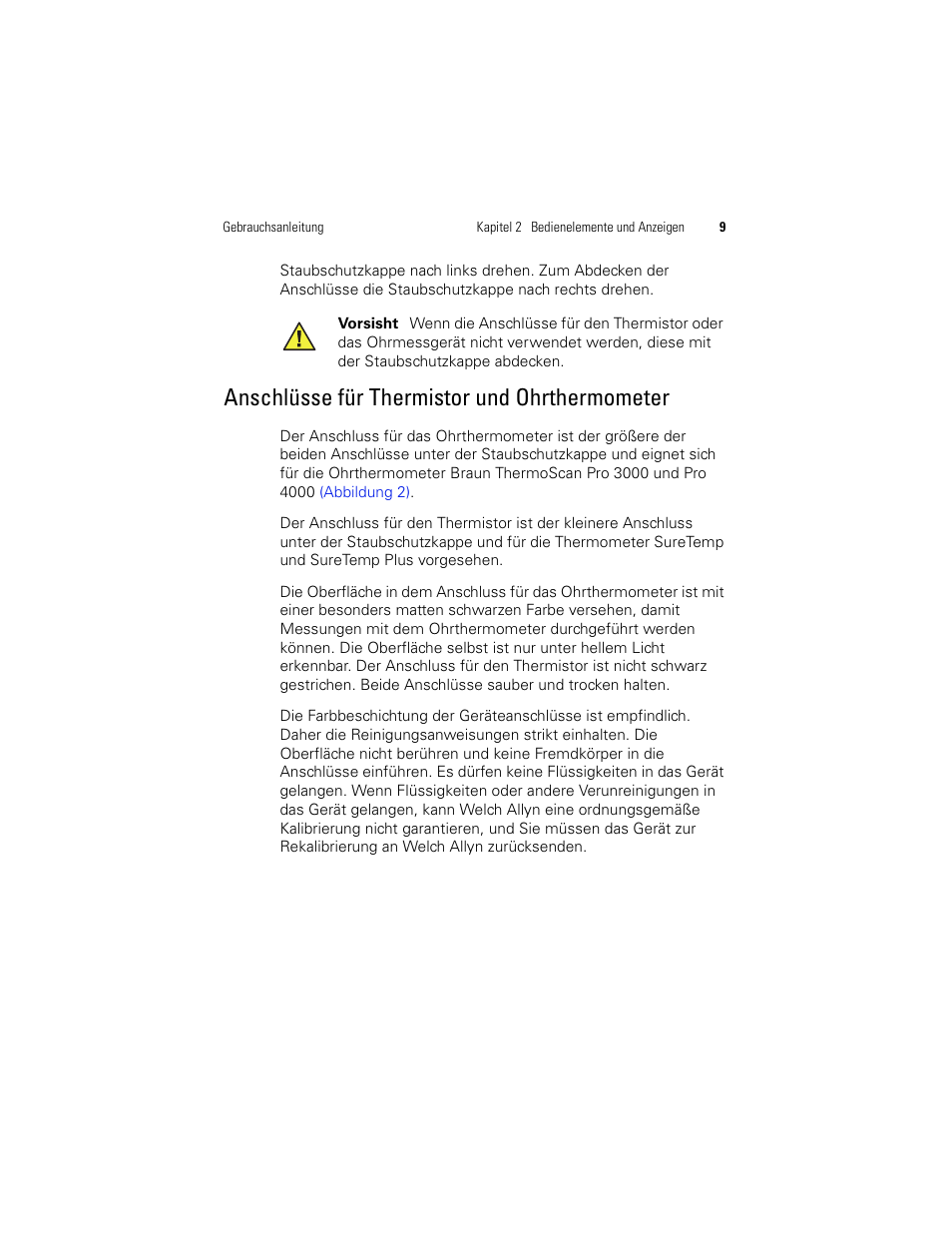 Anschlüsse für thermistor und ohrthermometer | Welch Allyn 9600 Plus Calibration Tester - User Manual User Manual | Page 79 / 106