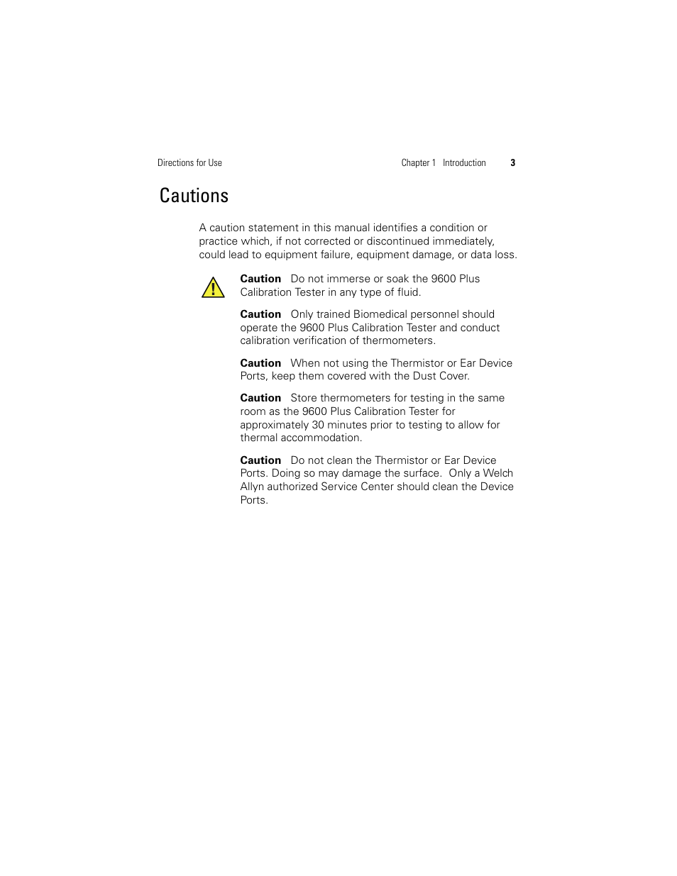 Cautions | Welch Allyn 9600 Plus Calibration Tester - User Manual User Manual | Page 9 / 106