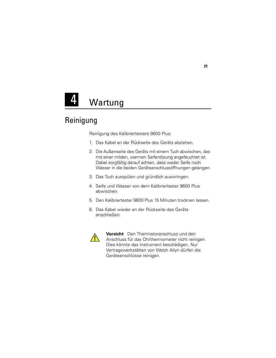 Wartung, Reinigung | Welch Allyn 9600 Plus Calibration Tester - User Manual User Manual | Page 91 / 106