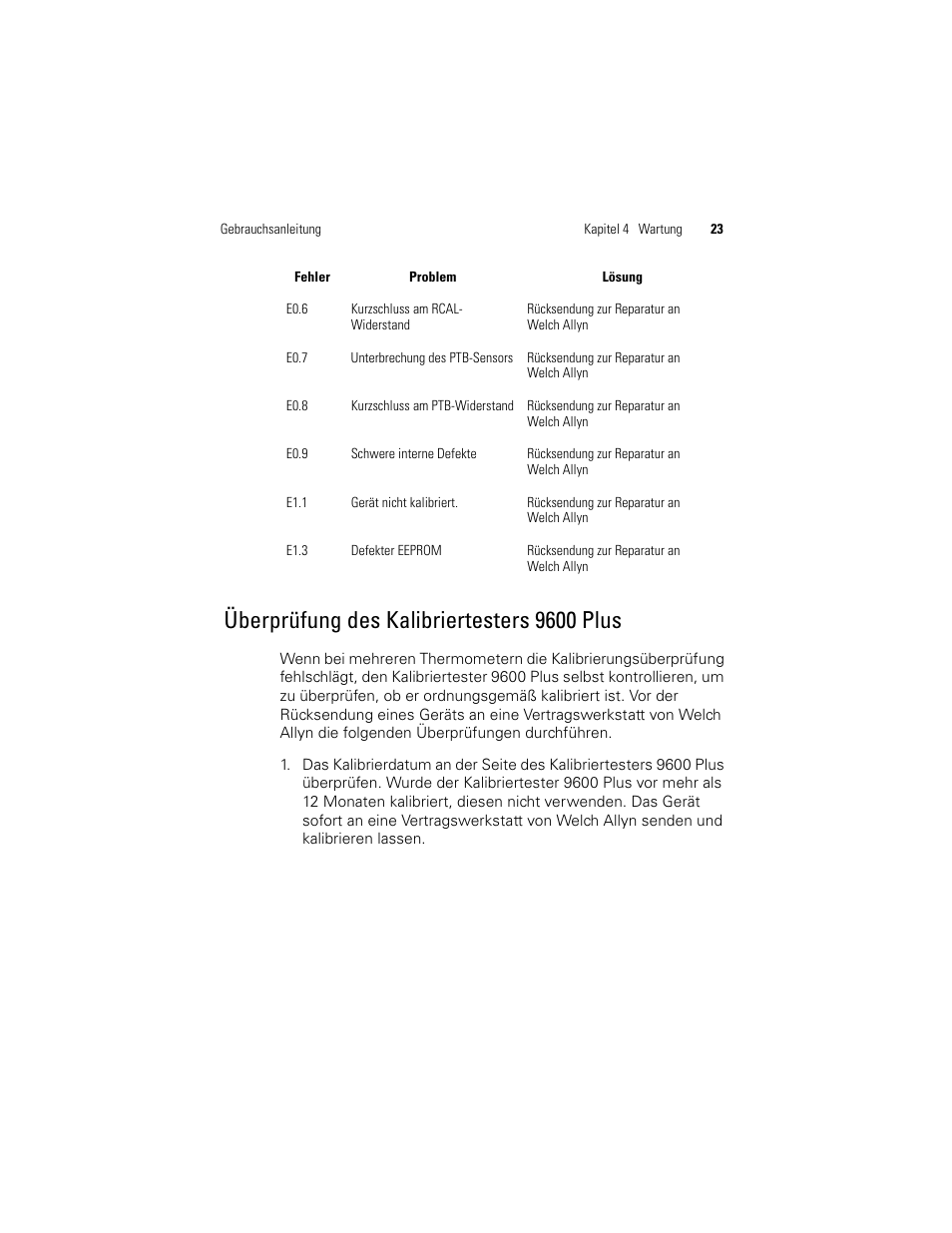 Überprüfung des kalibriertesters 9600 plus | Welch Allyn 9600 Plus Calibration Tester - User Manual User Manual | Page 93 / 106