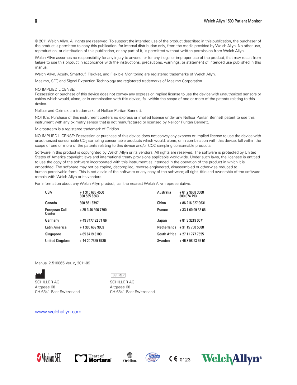 Welch Allyn 1500 Patient Monitor v.1.3.X - User Manual User Manual | Page 2 / 134