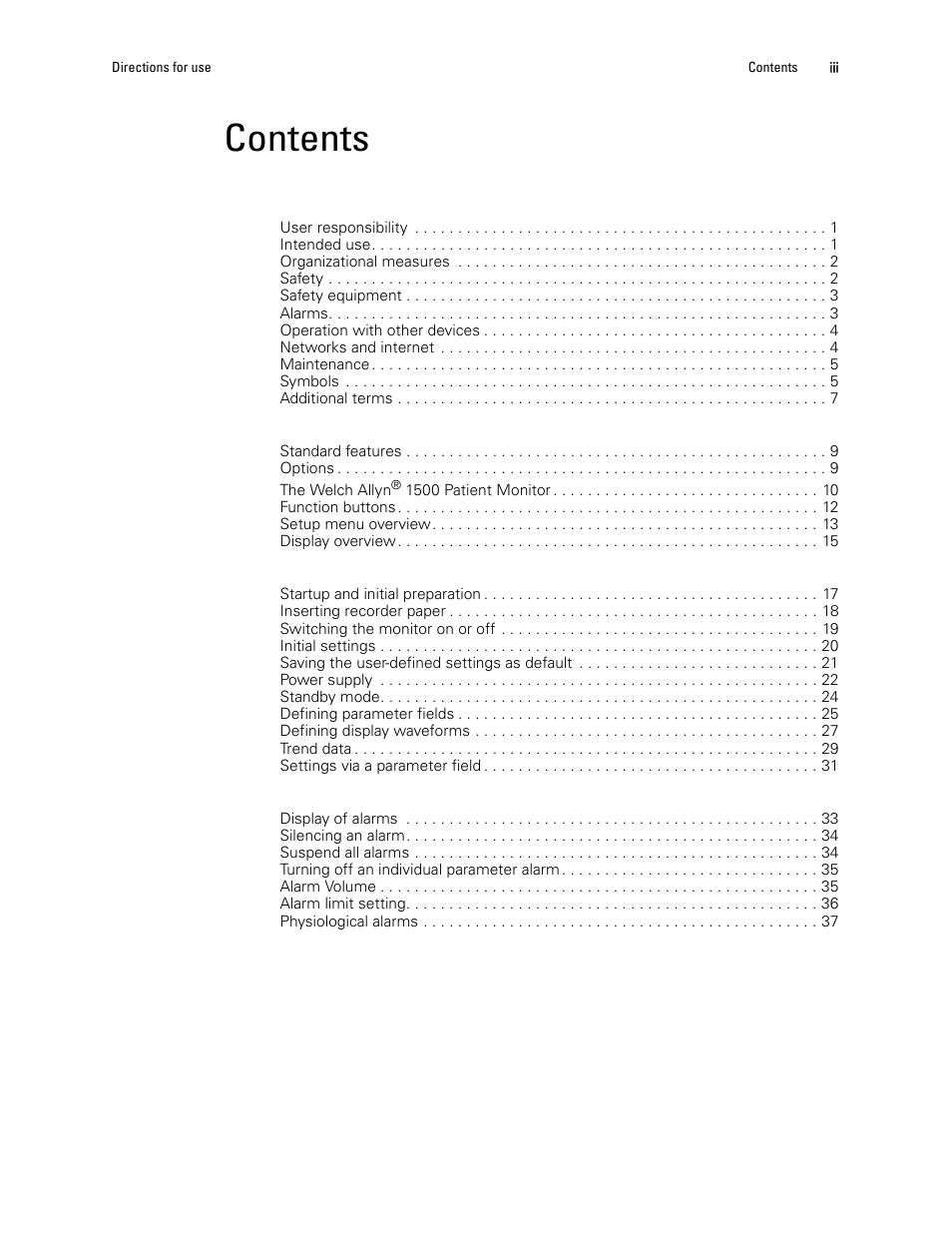 Welch Allyn 1500 Patient Monitor v.1.3.X - User Manual User Manual | Page 3 / 134