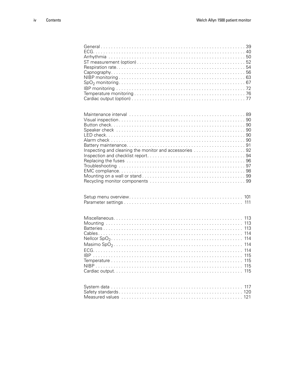 Welch Allyn 1500 Patient Monitor v.1.3.X - User Manual User Manual | Page 4 / 134