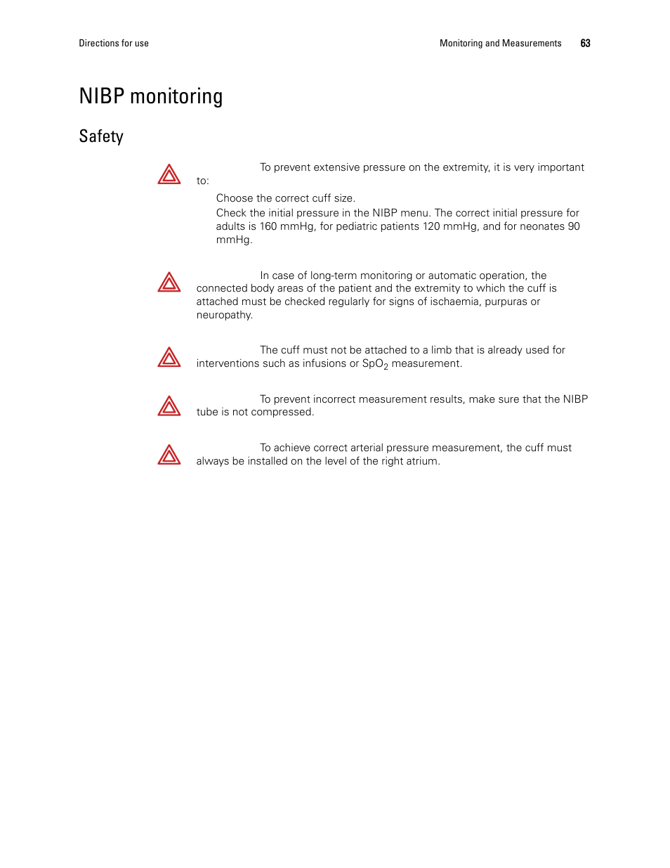Nibp monitoring, Safety | Welch Allyn 1500 Patient Monitor v.1.3.X - User Manual User Manual | Page 67 / 134