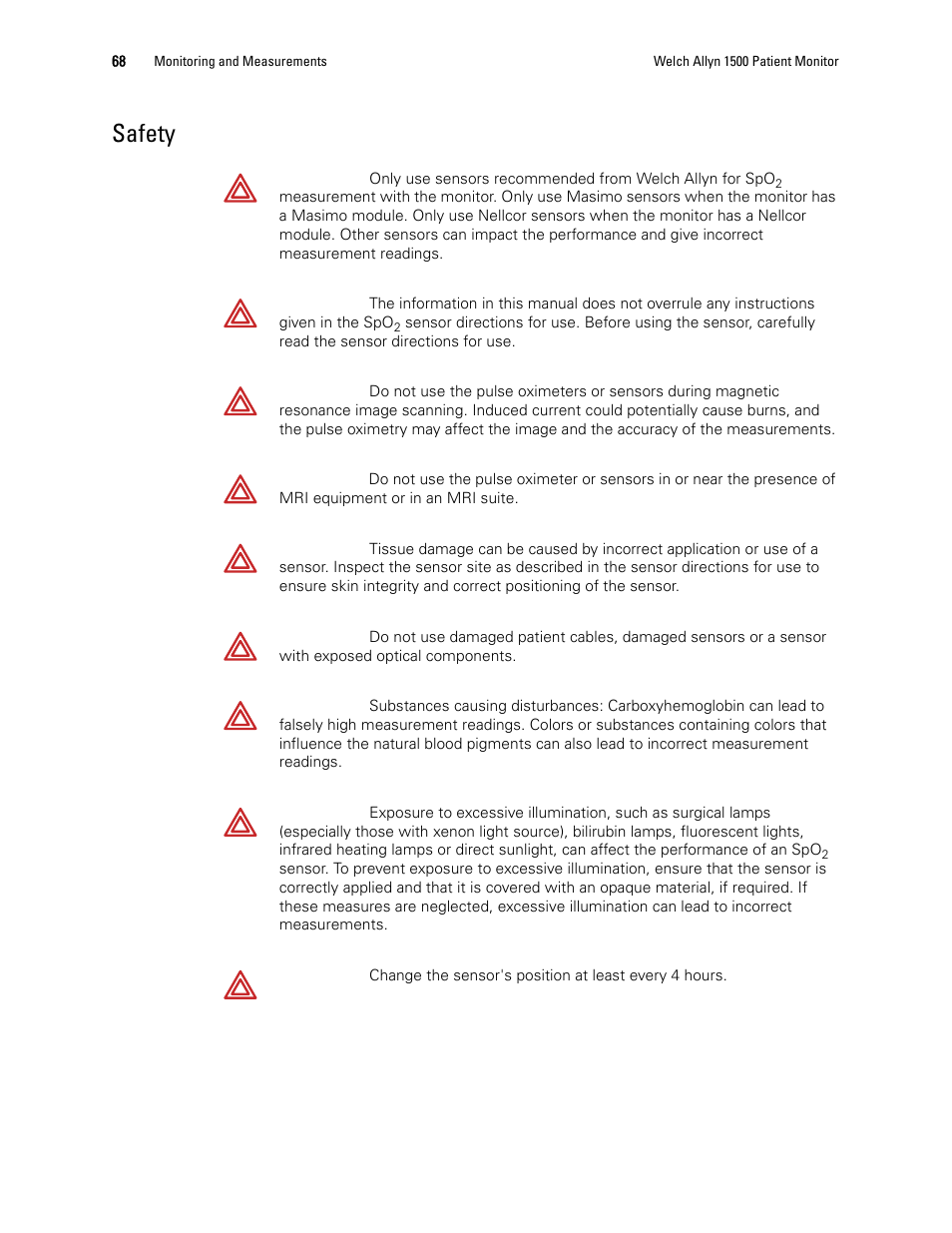 Safety | Welch Allyn 1500 Patient Monitor v.1.3.X - User Manual User Manual | Page 72 / 134
