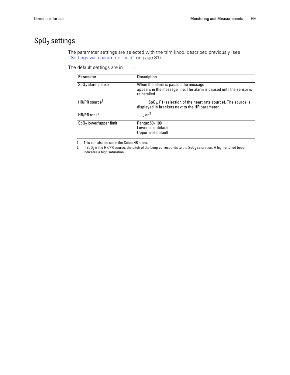 Settings | Welch Allyn 1500 Patient Monitor v.1.3.X - User Manual User Manual | Page 73 / 134