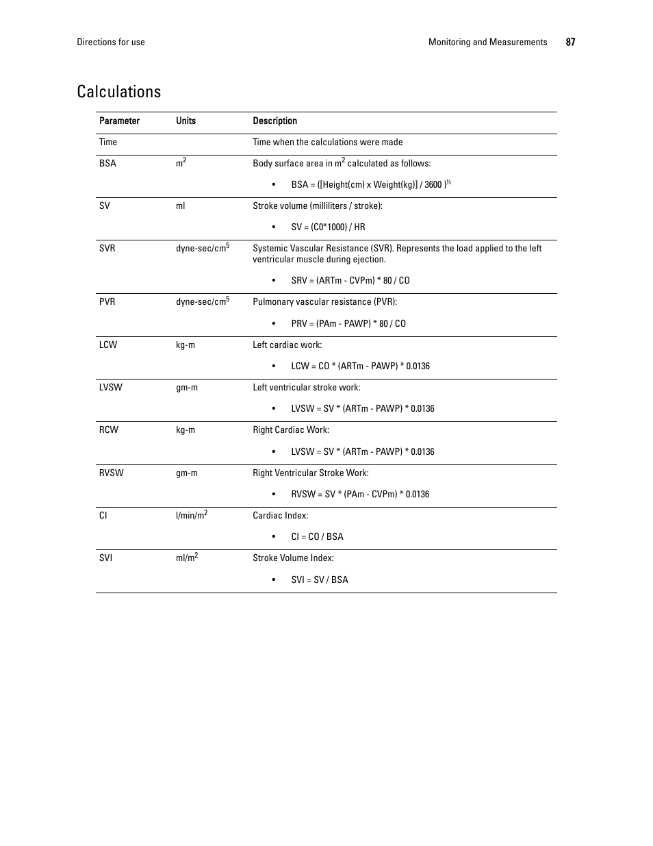 Calculations | Welch Allyn 1500 Patient Monitor v.1.3.X - User Manual User Manual | Page 91 / 134