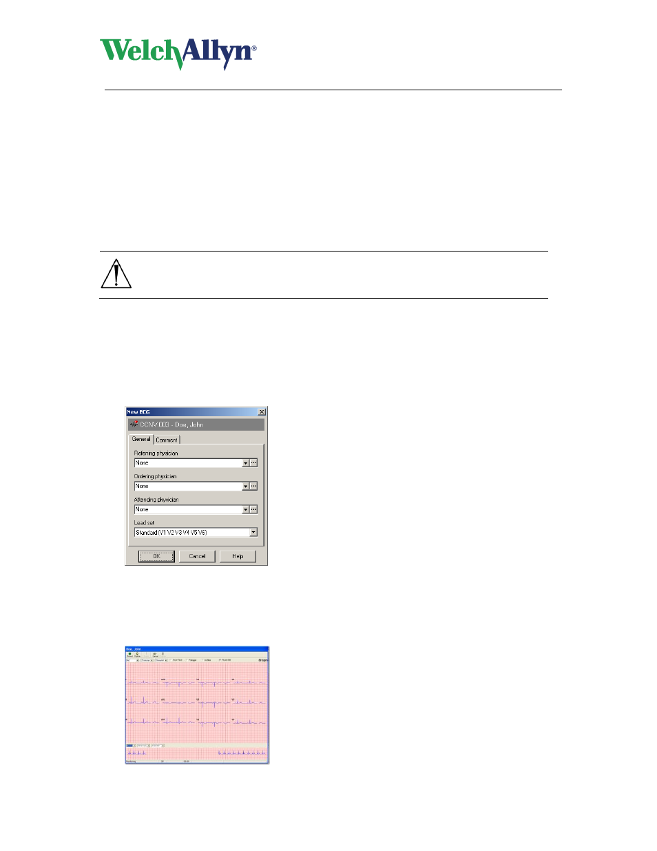 Disposable tab electrodes, Create a new ecg, To create a new test | Cardioperfect workstation, Resting ecg module - user manual, Caution | Welch Allyn CardioPerfect Workstation Resting ECG Module - User Manual User Manual | Page 12 / 54