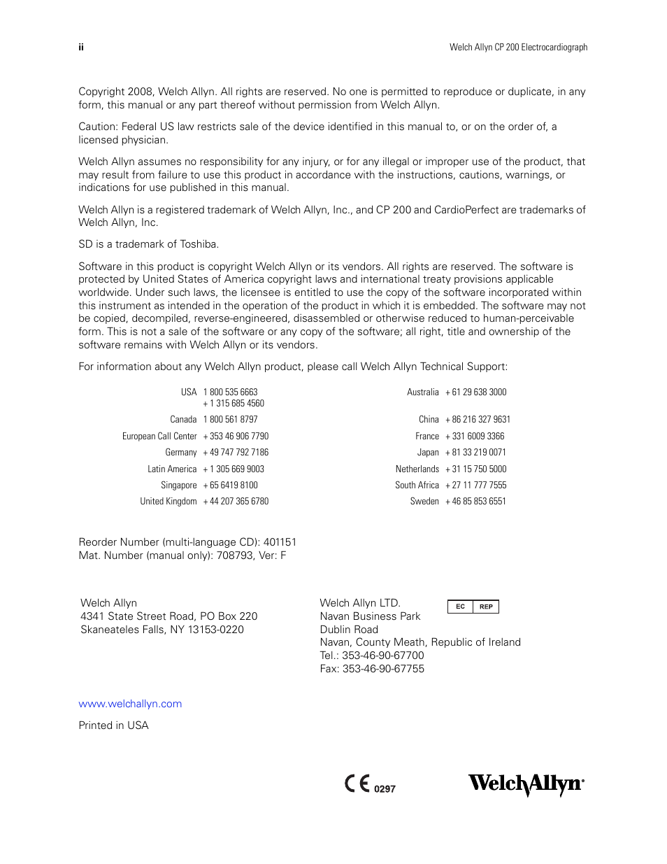 Welch Allyn CP 200 12-Lead Resting Electrocardiograph - User Manual User Manual | Page 2 / 112