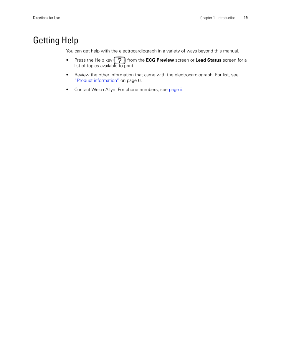 Getting help | Welch Allyn CP 200 12-Lead Resting Electrocardiograph - User Manual User Manual | Page 23 / 112