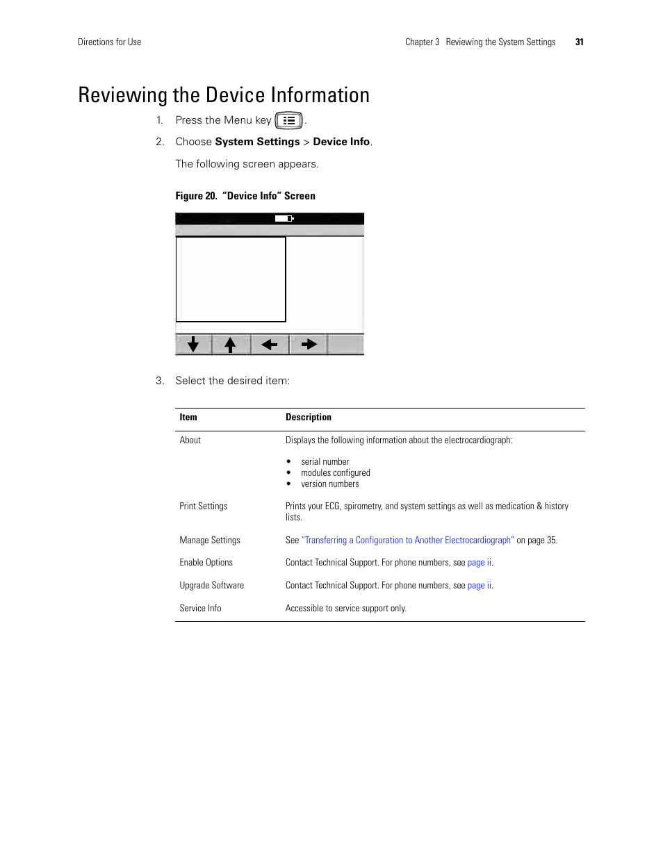 Reviewing the device information | Welch Allyn CP 200 12-Lead Resting Electrocardiograph - User Manual User Manual | Page 35 / 112