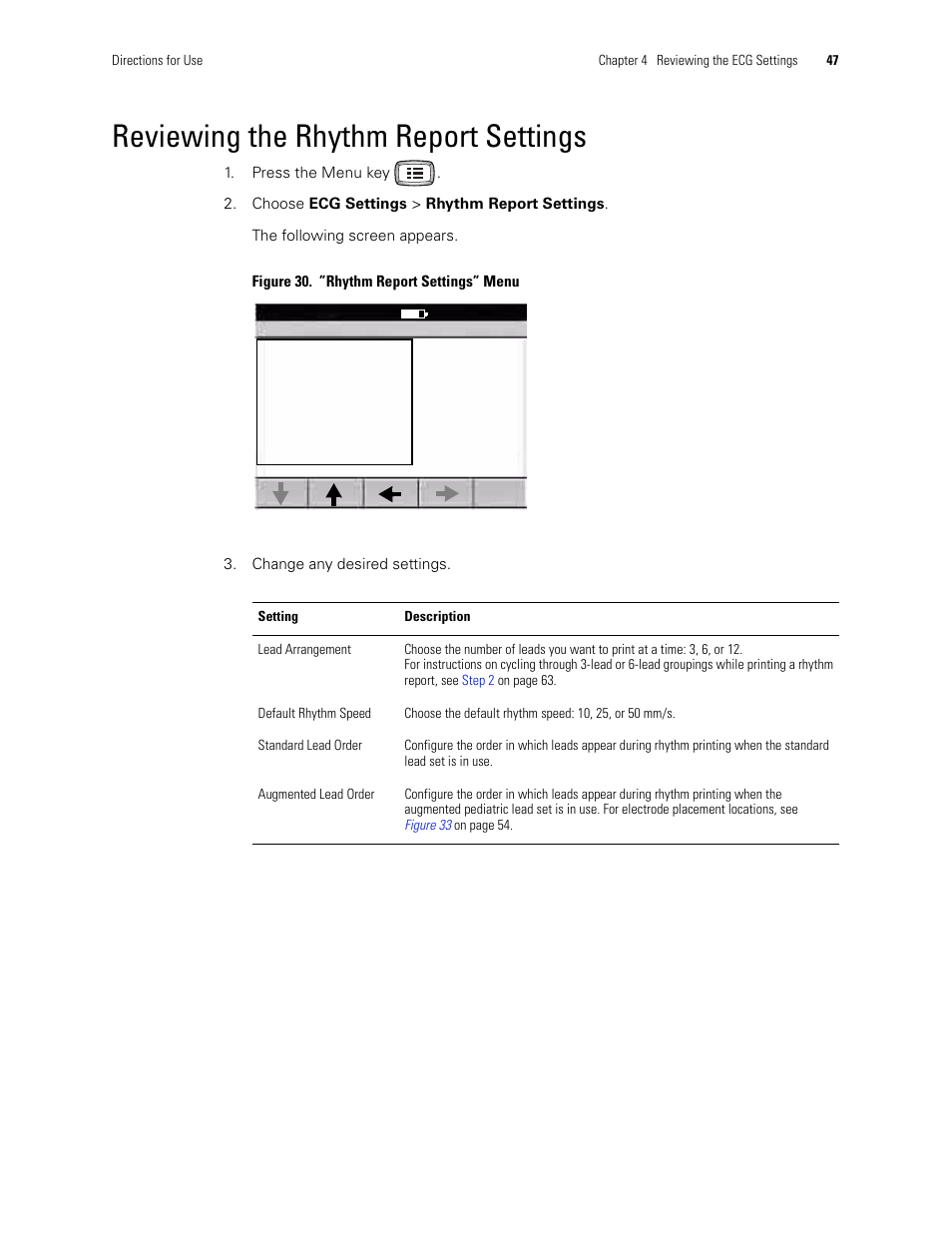 Reviewing the rhythm report settings | Welch Allyn CP 200 12-Lead Resting Electrocardiograph - User Manual User Manual | Page 51 / 112